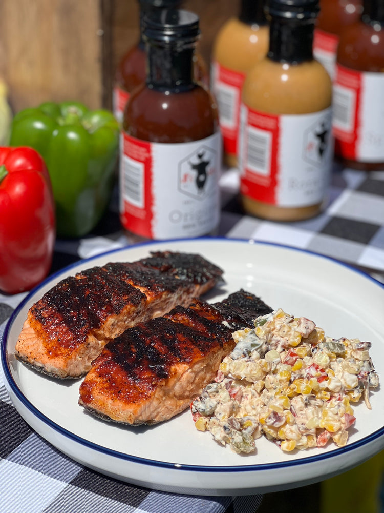 JPs Que Grilled Salmon and Corn salad